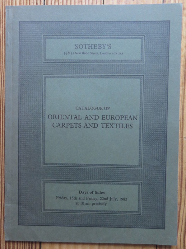 Sotheby's London Auction catalog. Oriental rugs, sale Ahasuerus.  22 July 1983. 