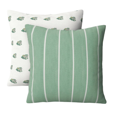 2 pack 16x16'' Pillows Frog Print & Green and White Stripes Woven Cotton Pillow