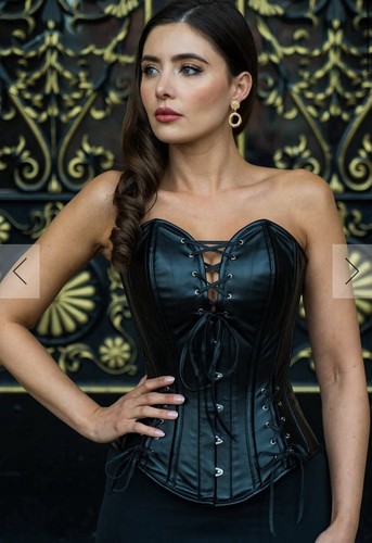 Corset Story PVC Black Faux Leather Over-bust Corset Size 20” For 24” Waist - Picture 2 of 13