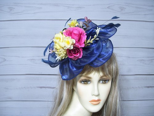 Marine Fascinator mit Blumen Kentucky Derby Hut, Osterhut, Tea Party Hut - Bild 4 von 4