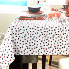 Nautica Patriotic Stars 60x104 Tablecloth Cotton Red White Blue 4th of July NEW