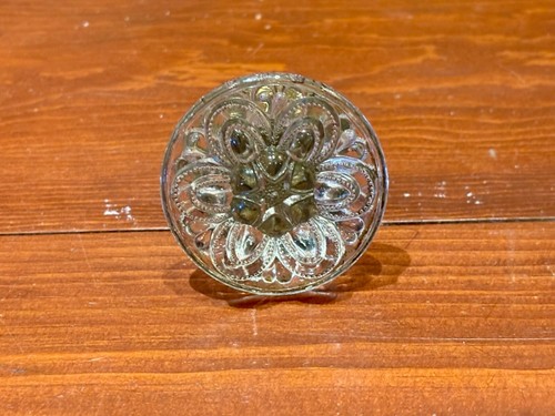 Pair of Matching Antique Pressed Glass Furniture Drawer Knobs with Floral Design - Picture 3 of 7