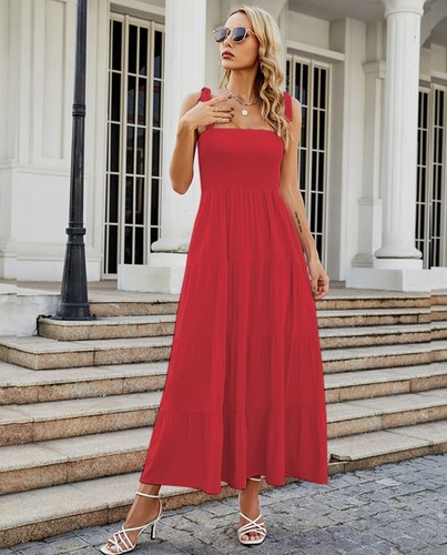Damen Spaghettiträgerkleid Strandkleid Ärmellos Röcke Hawaii-Stil - Picture 7 of 9
