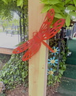 Dragonfly Red powder coat with removable 12 in garden stake Made Out Steel