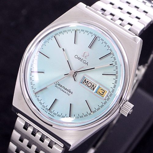 VINTAGE OMEGA SEAMASTER AUTOMATIC SKY BLUE DIAL DAY& DATE DRESS MEN'S WATCH - Picture 1 of 11