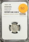 1920 S Mercury Dime 10c NGC XF Details Extra Fine #5-043
