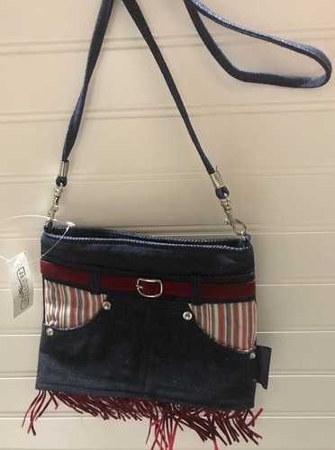 Longaberger Market Stripe Denim Skirt With Fringe Small Purse