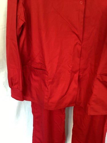 Women’s CHEROKEE Red Warm Up Scrub Lab Coat & Adjustable Pants Are Short Sz XL - Picture 3 of 9