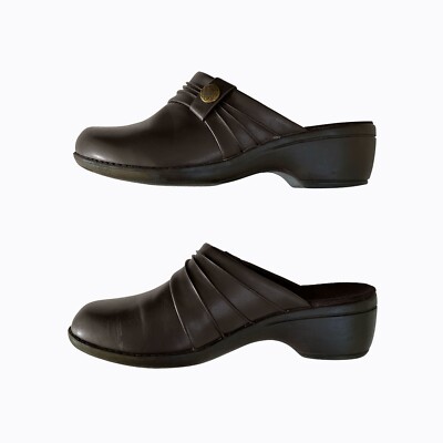 Y2K Slip-On Clogs 7M Chunky Heel Espresso Faux Leather Rustic Cottage 90s Grunge