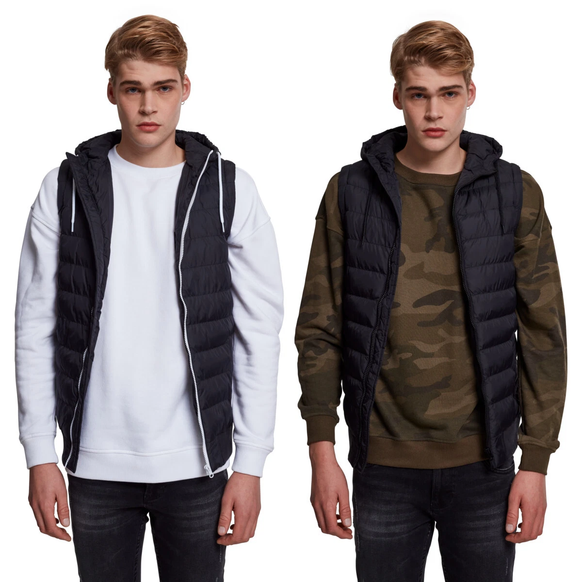 Urban Classics Small Bubble Hooded Vest Men Outdoor Clothing Hood
