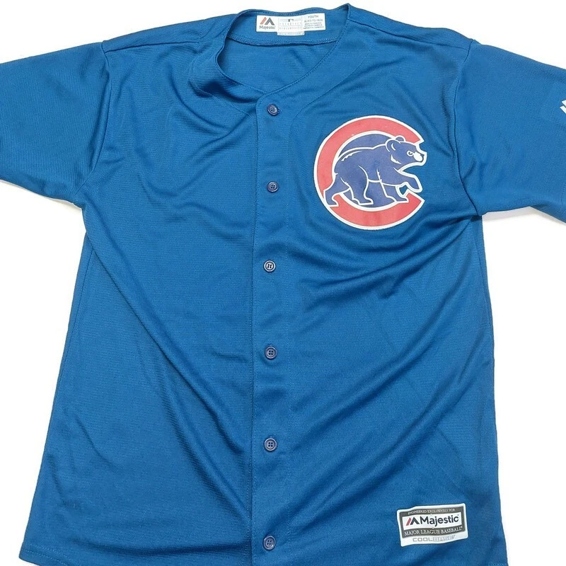 Majestic Boys Youth XL (18/20) MLB Chicago Cubs Baseball Jersey Full Button  Blue