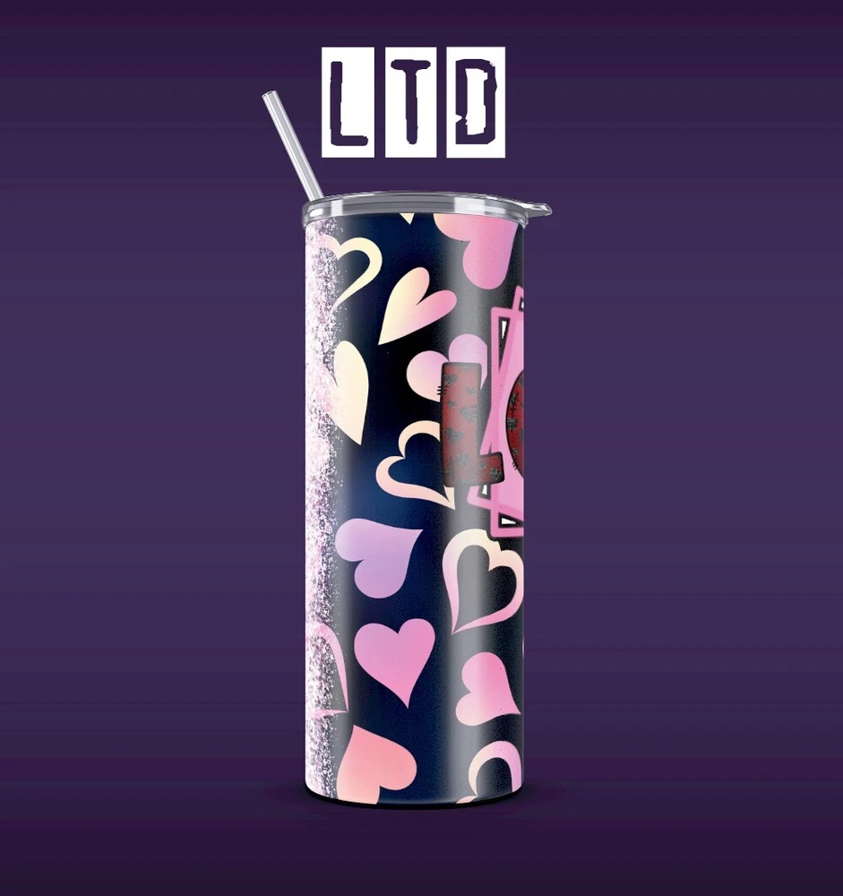 Tumbler 20oz LOVE | Customizable | 2 Metal straw | Glow in the Dark