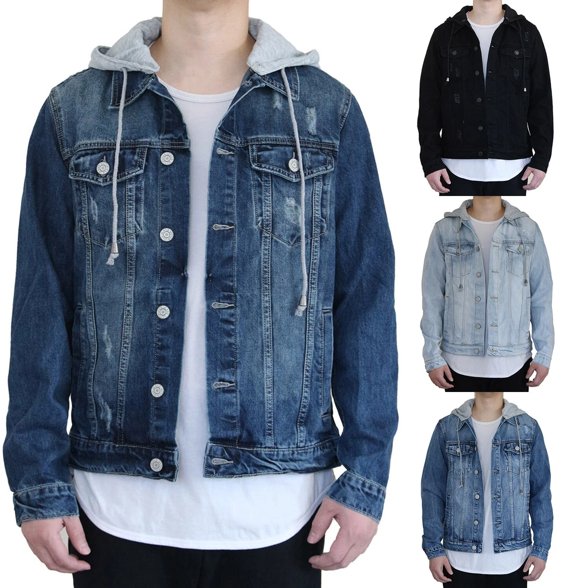 Hooded Denim Jacket - Black/light gray melange - Men | H&M US