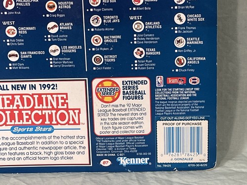 1992 Startaufstellung ~ Juan Gonzalez ~ Texas Rangers Actionfigur kartoniert - Bild 7 von 10