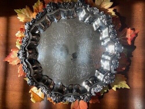 Vtg Sheridan Heavy Rococo style scalloped and etched center round tray 13" - Picture 1 of 6