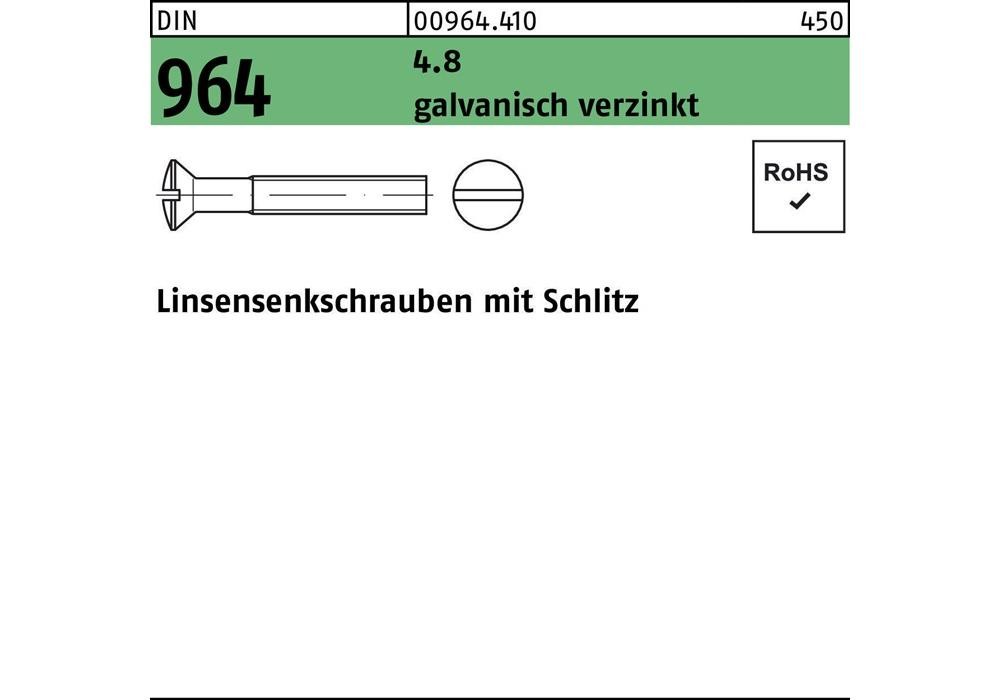 Рейхер Linsensenkschraube DIN 964 Schlitz M 3 x 12 4,8 гальванический сплав