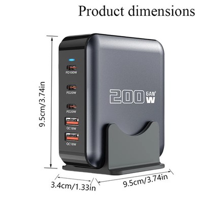 200W Multi USB C Charger QC 3.0 PD 100W Fast Charging Station For iPhone Laptop