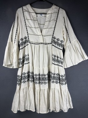 Pomegranate Viscose Three Quarter Sleeves dress With Embroidery Details Size M