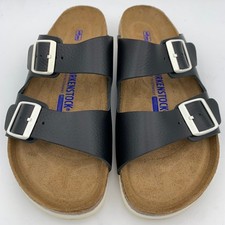 Birkenstock New w/ Box Arizona Prof Black Leather White Buckle Soft Footbed Nar