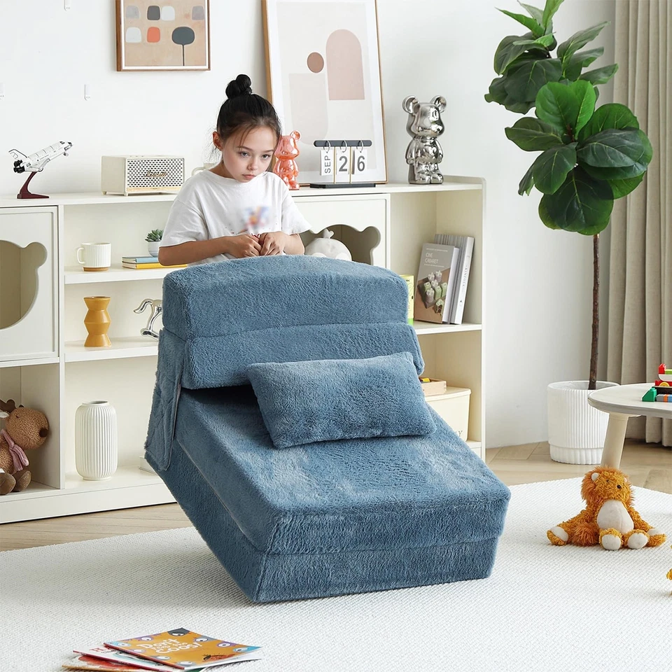 Sofá cama plegable para niños, colchón plegable cuádruple con almohada, sofá de felpa suave,... Foto 3 de 4