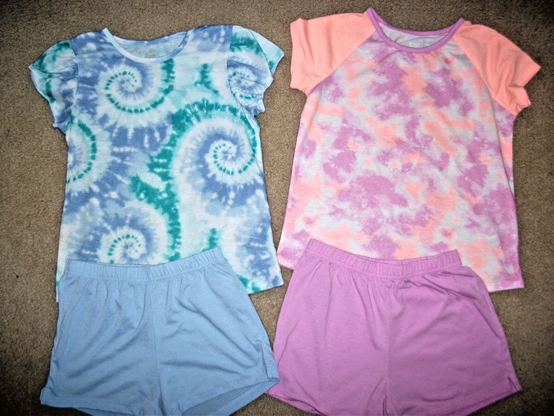 2 Pair Girls Size 7/8 Pajamas, Wonder Nation, Tie Dye, EUC