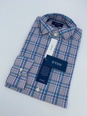 Eton Dress Shirt Mens M 15 1/2 - 39 Multi Plaid Twill Slim Fit Formal Business
