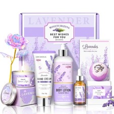 Lavender Spa Bath and Body Gift Set - Relaxing Self Care Baskets for Women - Bir