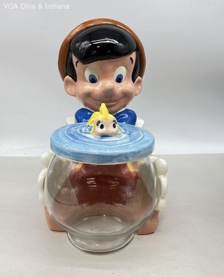 希少　美品　ディズニー　 トレジャークラフト　ピノキオ　クレオ　クッキージャー Disney Treasure Craft Pinocchio Cookie Jar with Cleo Glass