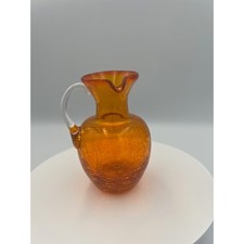 Vintage Rainbow Art Glass Crackle Small Pitcher Orange 4.5"