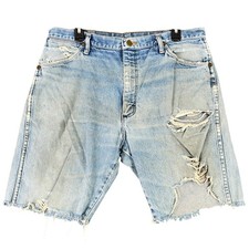 Wrangler Vintage 90s Distressed Denim Cut Off Shorts Light Wash Raw Hem 38 Mens