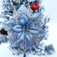 10PCS Christmas Poinsettia Glitter Artificial Flowers Xmas Tree Party Decor US