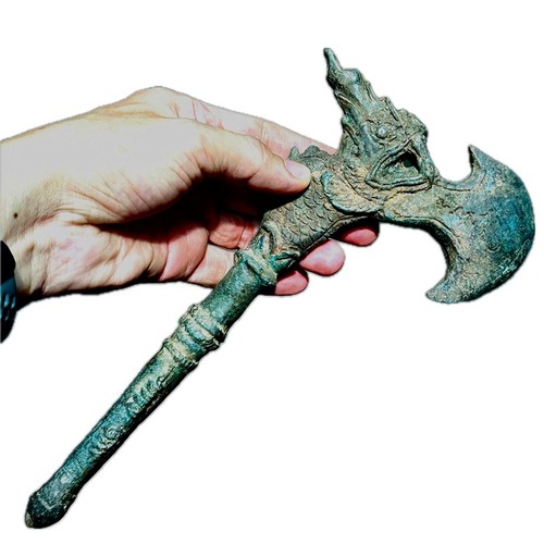 Antique 100y Khmer Deity Weapon Green Axe Deagon Ancient Warrior Angkorwat 18489 - Picture 13 of 18
