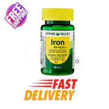 Spring Valley Iron General Wellness Dietary Supplement Tablets, 65 mg, 100 Count