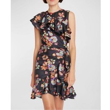 Ulla Johnson Candace Asymmetrical Ruffled Cocktail Dress Floral Lune Size 4