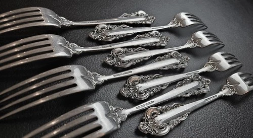 Wallace Grande Baroque Sterling Silver 8 TRUE Dinner Forks 8" Lot B