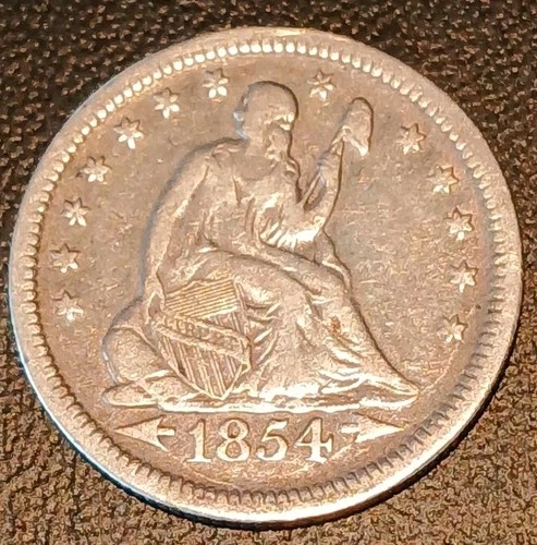 1854 Seated Liberty Silver Quarter Dollar 25c No Motto Arrows @ Date
