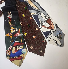 Looney Tunes Mens Neck Tie Bugs Bunny Taz LOT OF 3