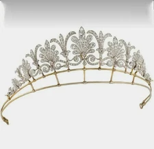 Late Victorian Rose Cut 10.4ct Diamond 10K Yellow Gold Over Wedding Tiaras/Crown