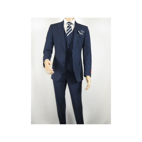 Men Suit BERLUSCONI Turkey 100% Italian Wool Super 180's 3pc Vested #Ber20 Navy - Picture 5 of 13