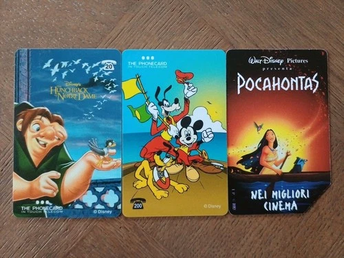 3 Telecards Belgium Italy Disney Hunchback Notre-Dame Mickey Pocahontas VF