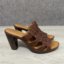 Born W61816 Brown Leather Woven Slide Sandals Women’s Size 7 (EU 38)