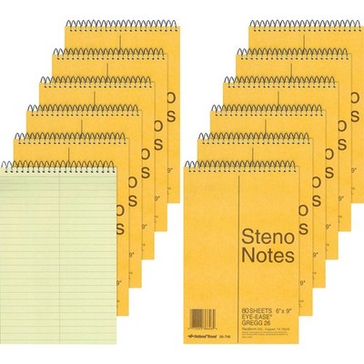 National Brown Board Cover Steno Notebook, Gregg Ruling, Green Eye-Ease Paper...
