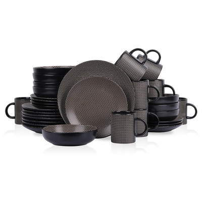 Stone Lain Daisy Stoneware 32-Piece Round Dinnerware Set Brown And Black