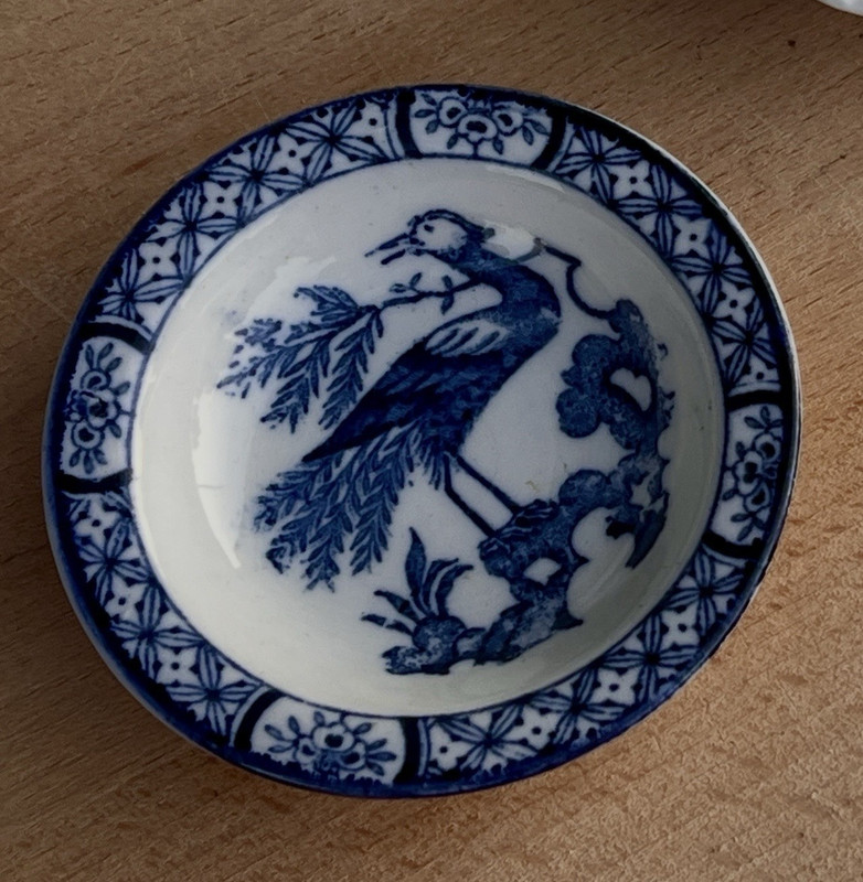 Blue & White vintage Bird Pattern Round Glossy Decorative butter pat