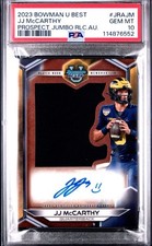 JJ MCCARTHY 2023 BOWMAN U BEST JERSEY PROSPECT JUMBO RELIC AUTO PSA 10