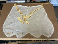 Vintage Lace Apron with Embroidered Flowers 19" x 25"  Yellow Ties
