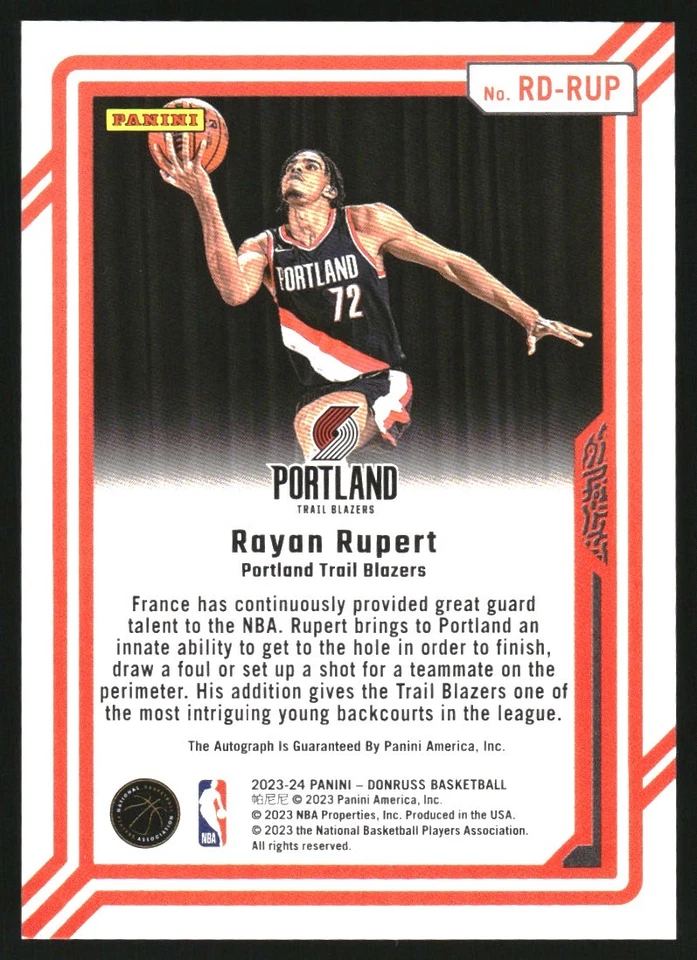 2023-24 Donruss Rookie Dominators Autographs #24 Rayan Rupert Auto /99 - Image 2 of 2