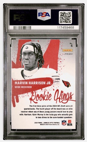 2024 Panini Donruss Optic Marvin Harrison Jr Rookie Kings PSA 10 Cardinals #4 RC - Picture 2 of 2
