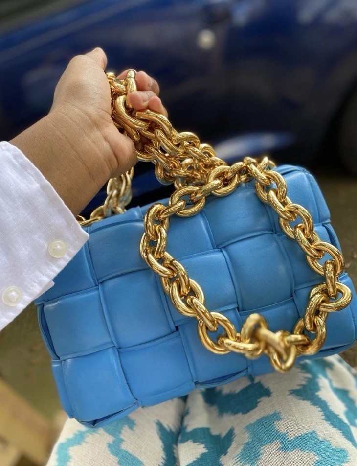WORLD SHIPPN Authentic Bottega Veneta Cassette Bag GoldChain Aqua