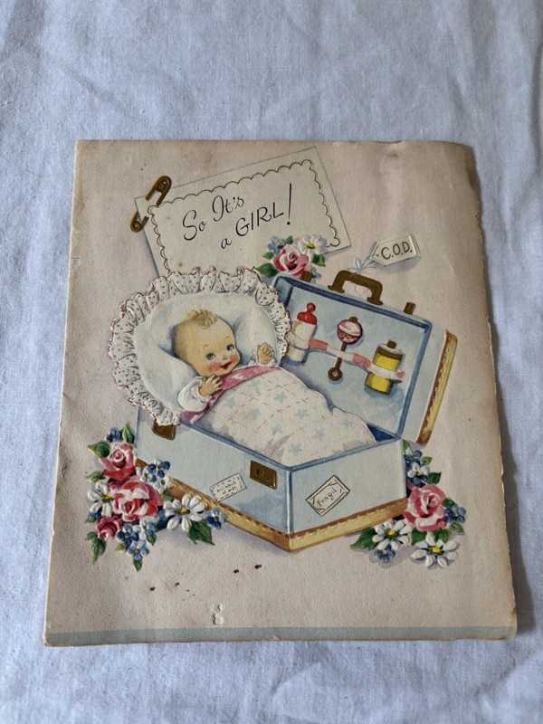 Vintage 1950s Munson Brand Greeting Card "So It's A Girl!"
